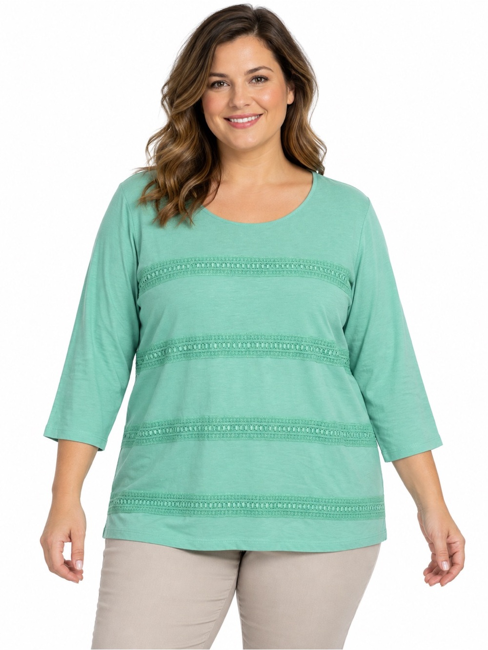 Croft & Barrow Women’s Seafoam Green Lace Detail 3/4 Sleeve Top 1X
